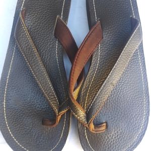 Brown Leather Upper Flip Flops Sandals